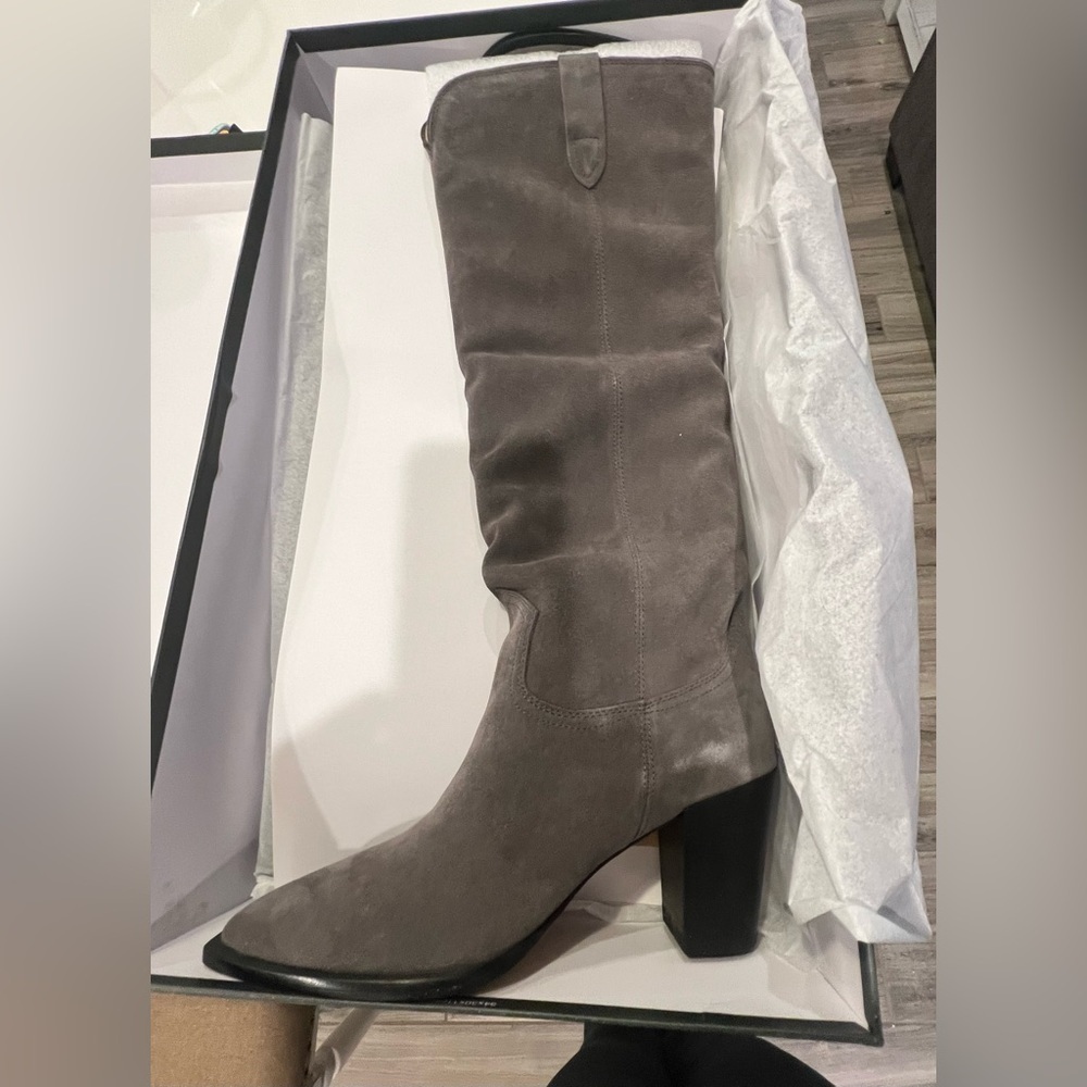 Anthropologie Silent D Ivy Boots Dark Gray Suede Leather Rubber Size 10 - Picture 4 of 4